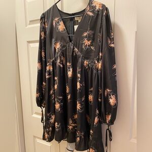 Pinch Black Dress with Orange Floral Design